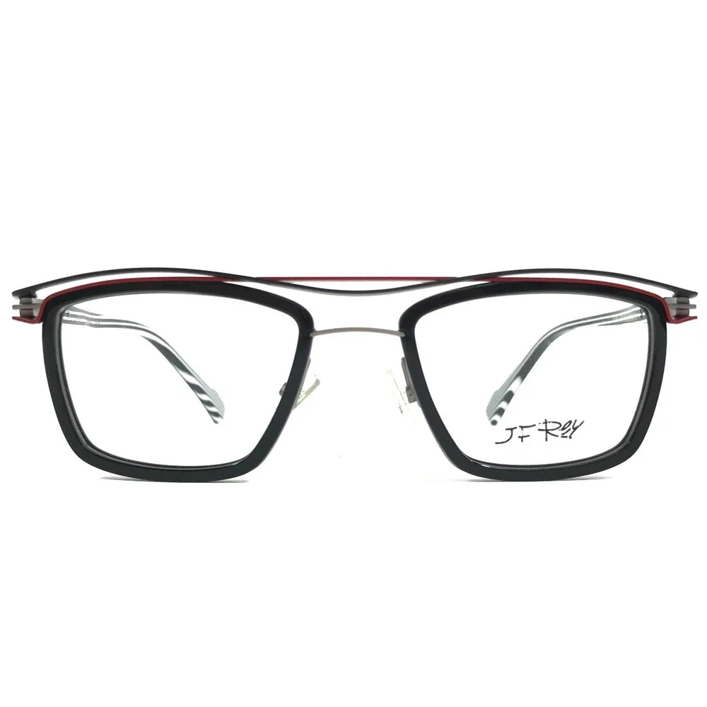 J. F. Rey Eyeglasses Frames JF2964 0030 Black White Red Square 51-19-140